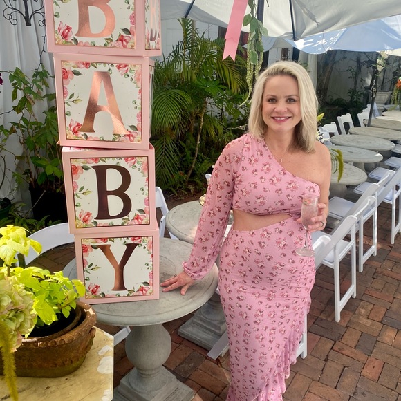 Pink Blossom Mesh One Sleeve “Bump Biddy” Maternity Dress SMALL - Picture 5 of 5